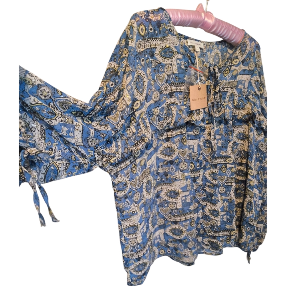 NEW Blu Pepper Boho Peasant Long Sleeve Blouse Boho Chic Fall Season Size Large